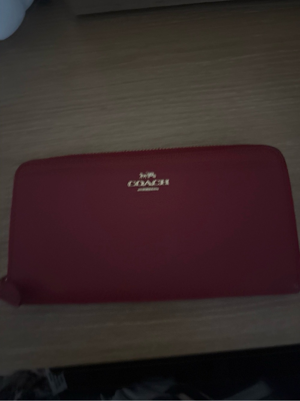 Coach Zip-Around Wallet in Deep Red with Gold Logo